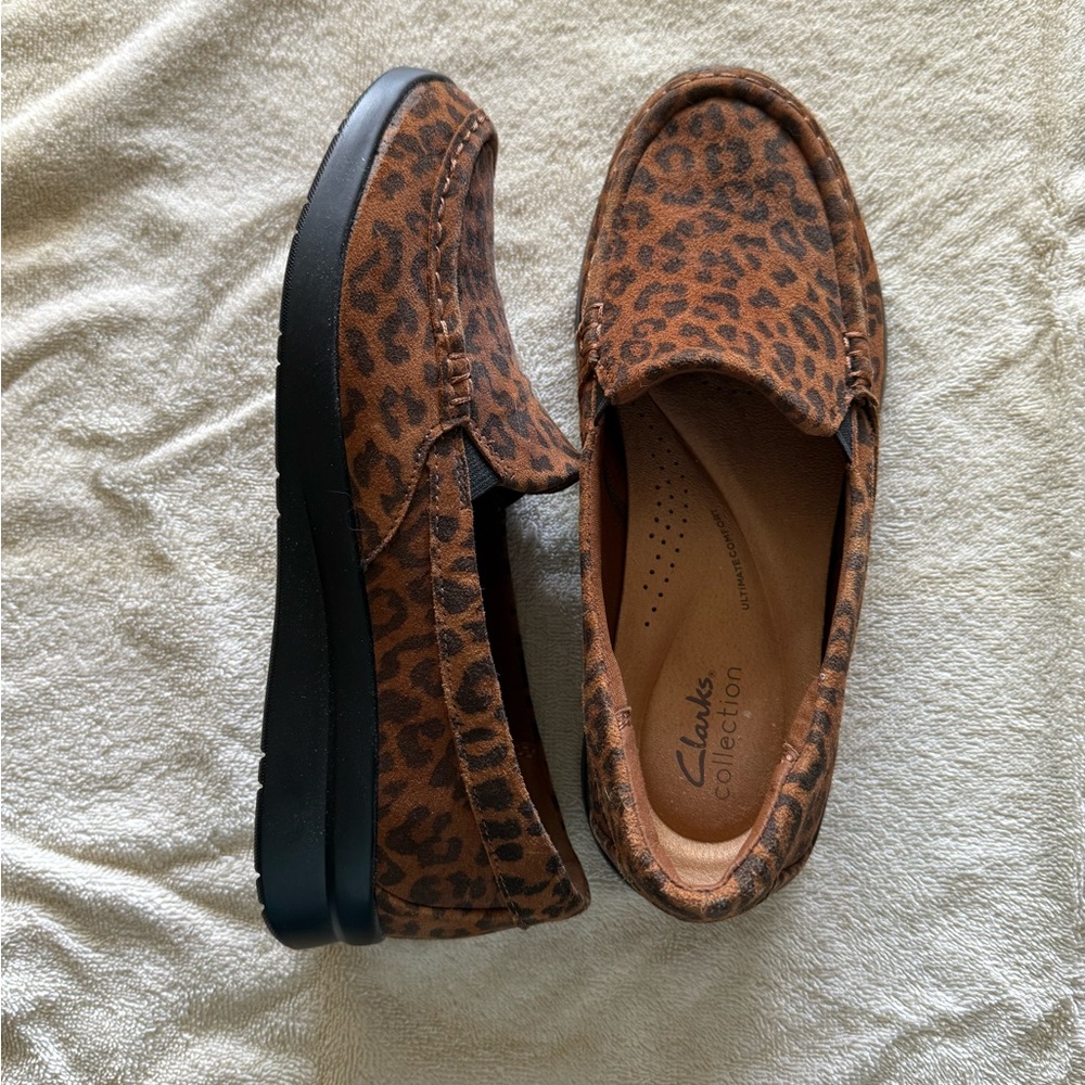 Clarks Brown Leopard Pattern Loafers